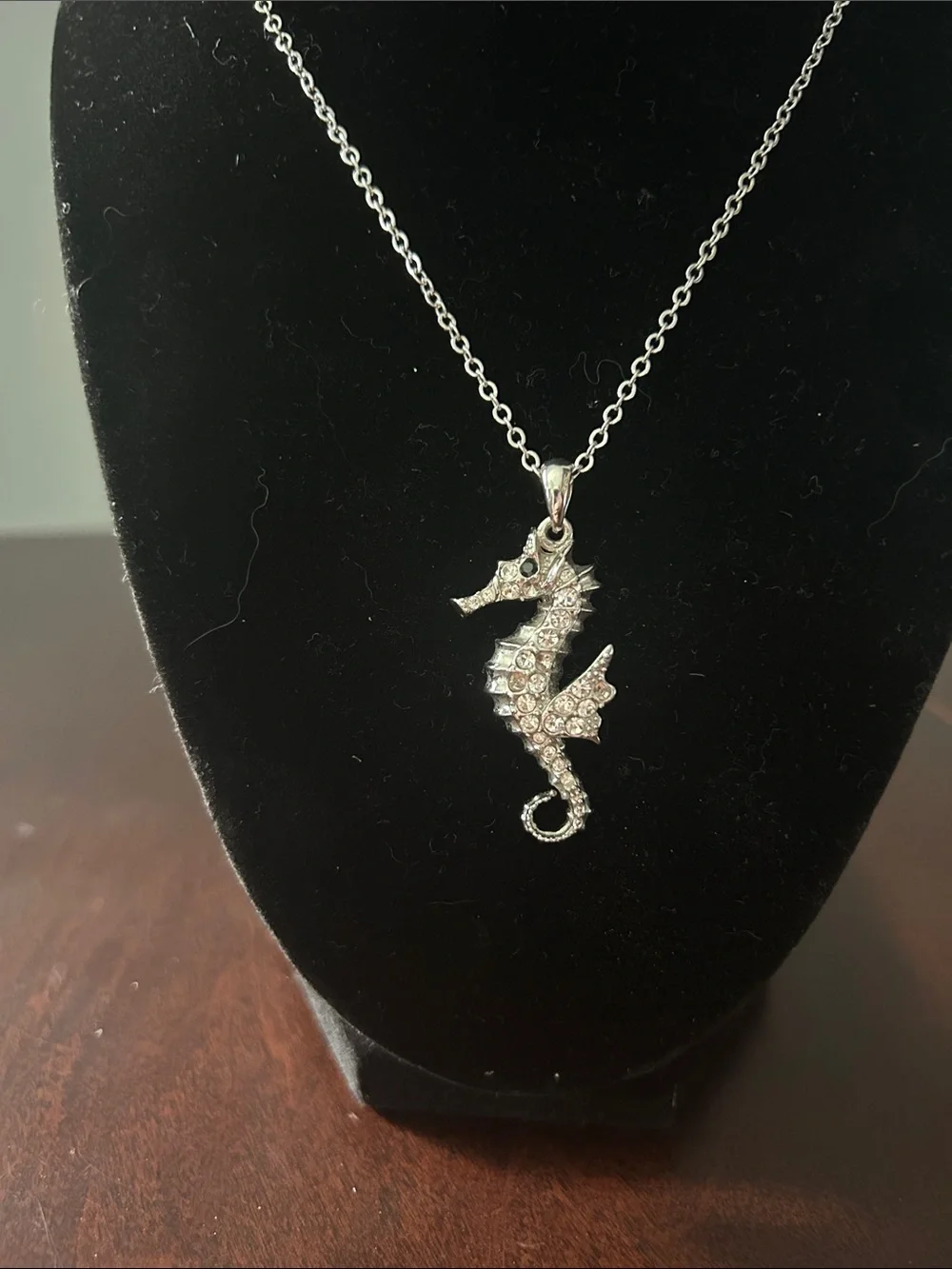 Crystal Seahorse Pendant Necklace in Silver